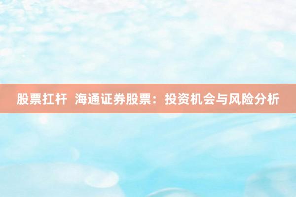 股票扛杆  海通证券股票：投资机会与风险分析