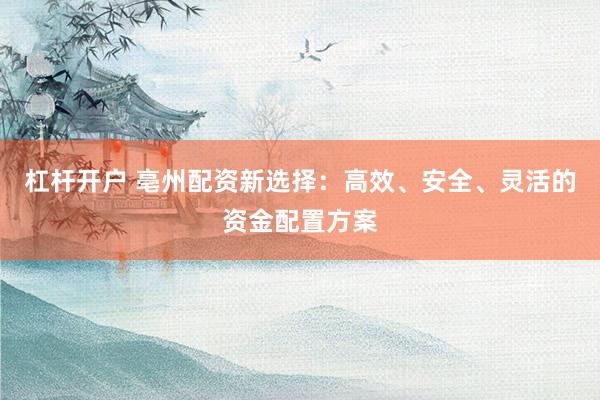 杠杆开户 亳州配资新选择：高效、安全、灵活的资金配置方案