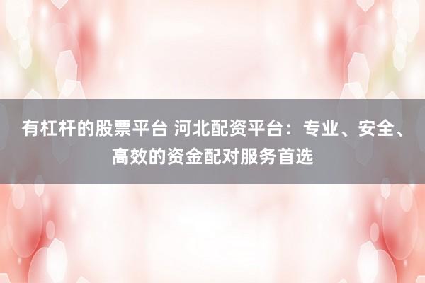 有杠杆的股票平台 河北配资平台：专业、安全、高效的资金配对服务首选