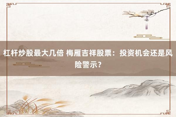 杠杆炒股最大几倍 梅雁吉祥股票：投资机会还是风险警示？