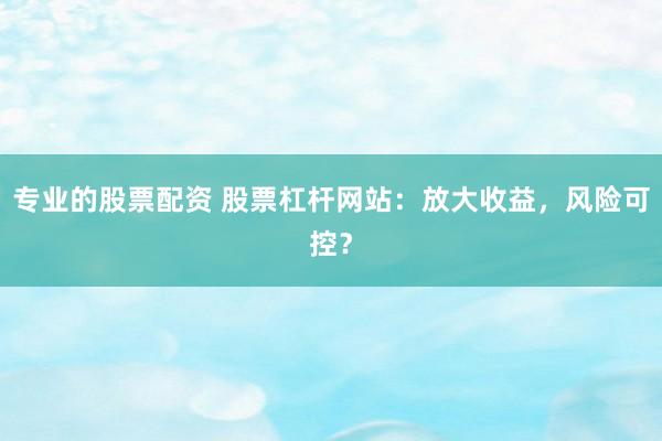 专业的股票配资 股票杠杆网站：放大收益，风险可控？