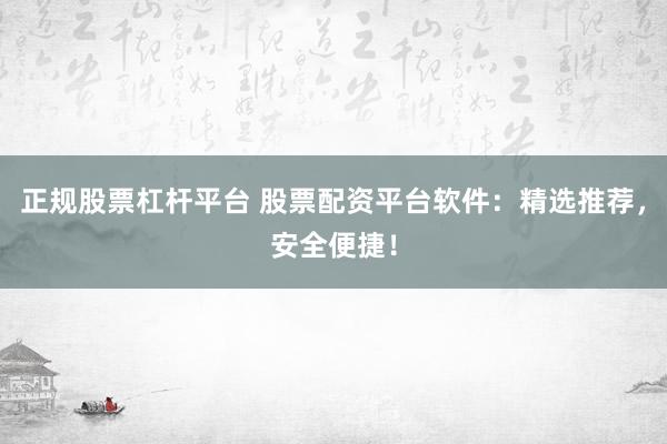 正规股票杠杆平台 股票配资平台软件：精选推荐，安全便捷！