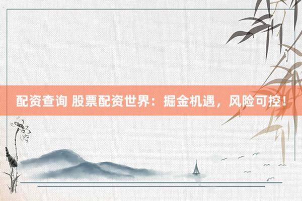 配资查询 股票配资世界：掘金机遇，风险可控！