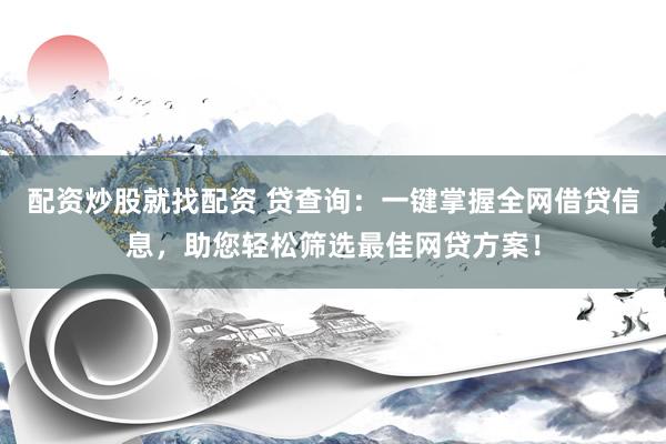 配资炒股就找配资 贷查询：一键掌握全网借贷信息，助您轻松筛选最佳网贷方案！
