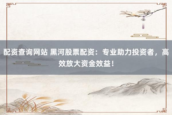 配资查询网站 黑河股票配资：专业助力投资者，高效放大资金效益！