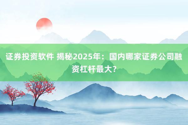证券投资软件 揭秘2025年：国内哪家证券公司融资杠杆最大？